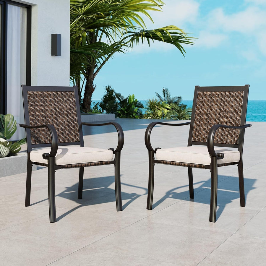 Outdoor Rattan Balcony Chairs Set of 2 with Cushions Weatherproof Patio Seats