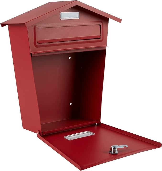 Wall Mounted Lockable Mailbox Red Waterproof Secure Post Box Large Capacity