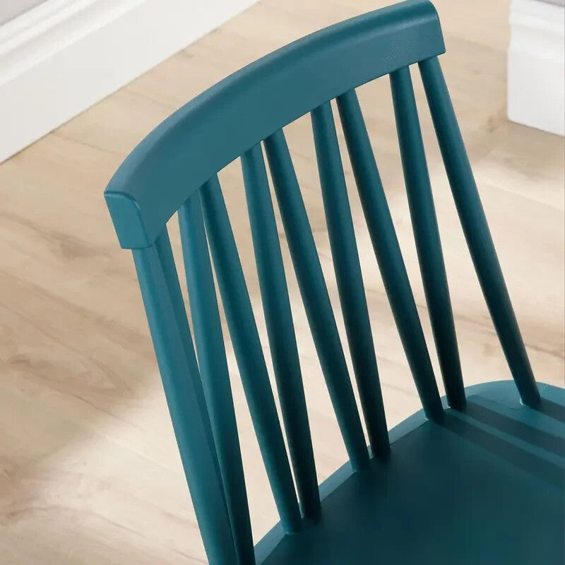 4 Seater Dining Table Set Beech Legs Oak Veneer Top & Teal Pattern Chairs