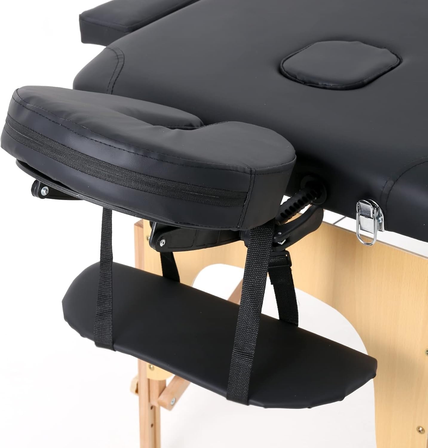 Portable Massage Table Foldable Wooden Height Adjustable Therapy Bed Black