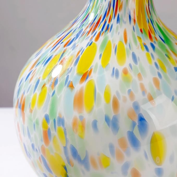 Hand Blown Colorful Glass Vase 12.5in Round Art Decor Wide Mouth