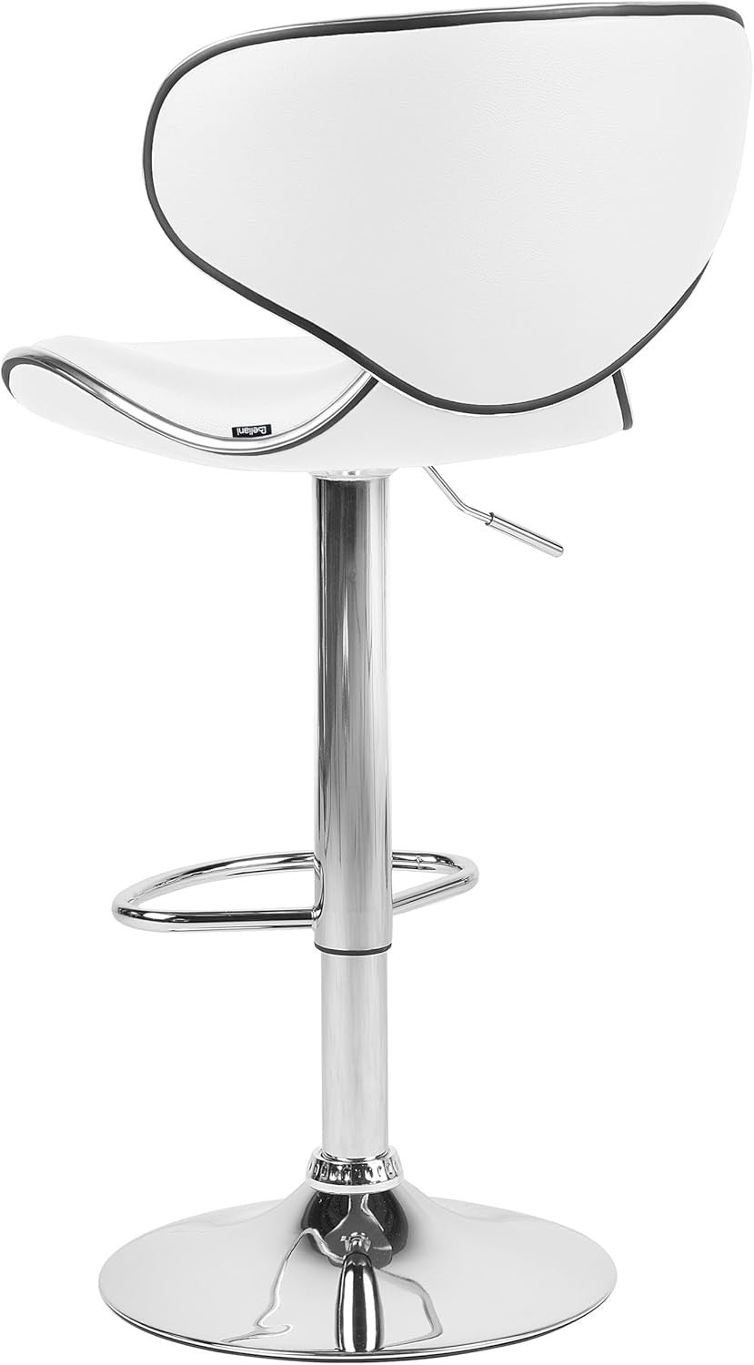 Modern White Bar Stools Set of 2 | Faux Leather Seat, Adjustable Swivel