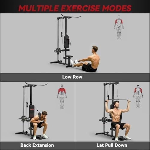 Black Lat Pull Down & Low Row Machine Adjustable Home Gym 50kg