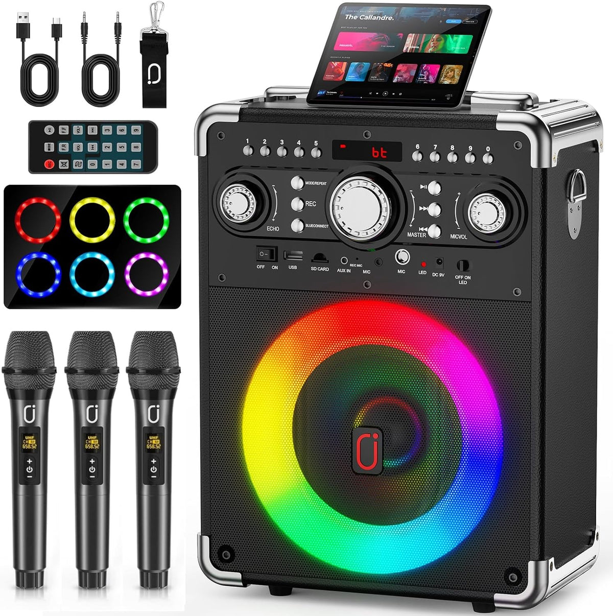 Bluetooth Karaoke Machine with 3 Mics Portable PA Speaker