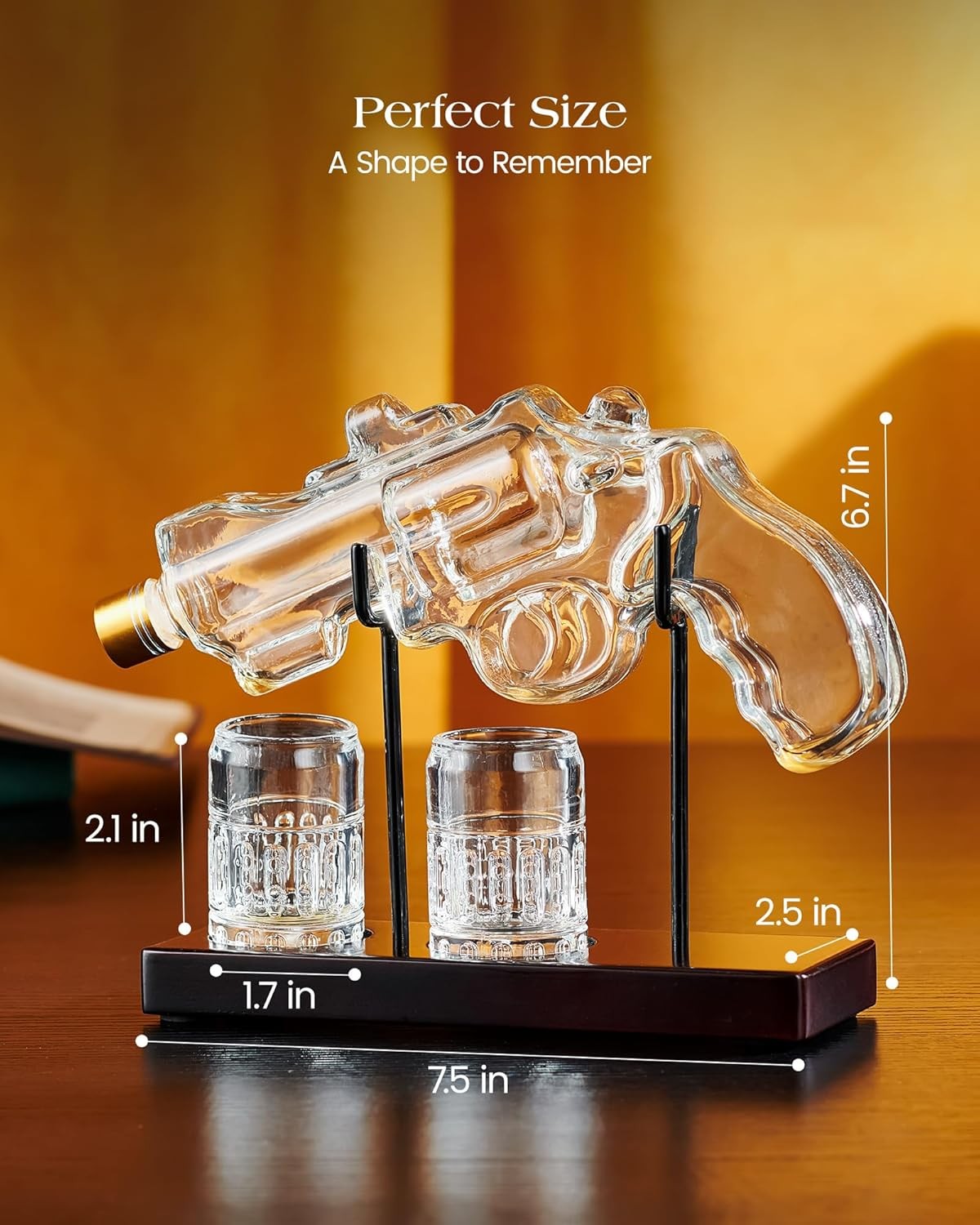 Gun Whiskey Decanter Set with 2 Glasses 266ml Novelty Liquor Dispenser Gift