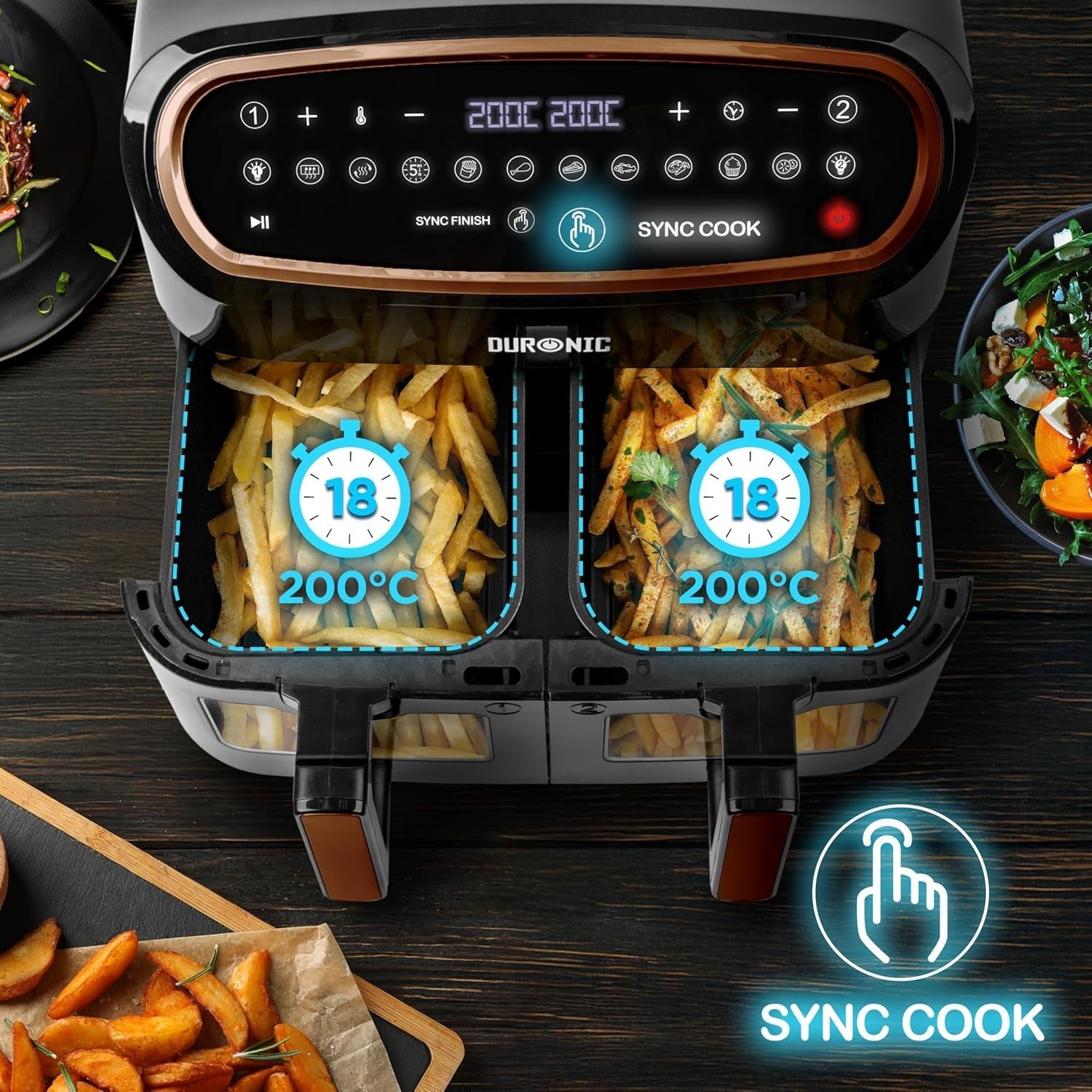 Dual Zone Digital Air Fryer 10L XL Twin Drawer | Viewing Windows 10-in-1 Presets