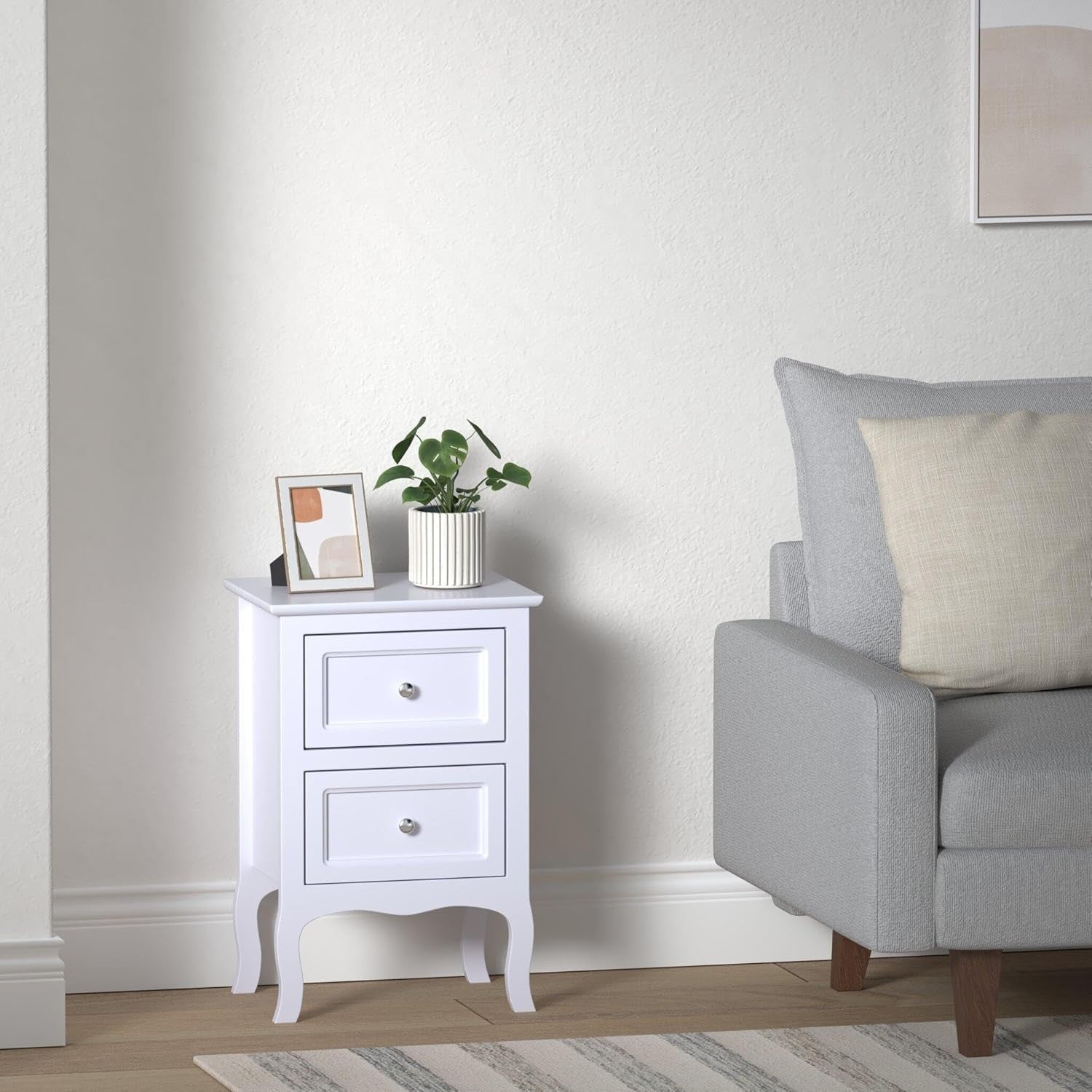 Set of 2 White Wooden Bedside Tables with 2 Drawers Bedroom Storage Units