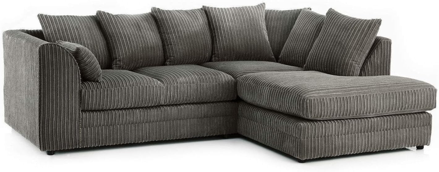 Charcoal Grey Corner Sofa 5 Seater – Jumbo Cord, Right Hand, Deep Cushions