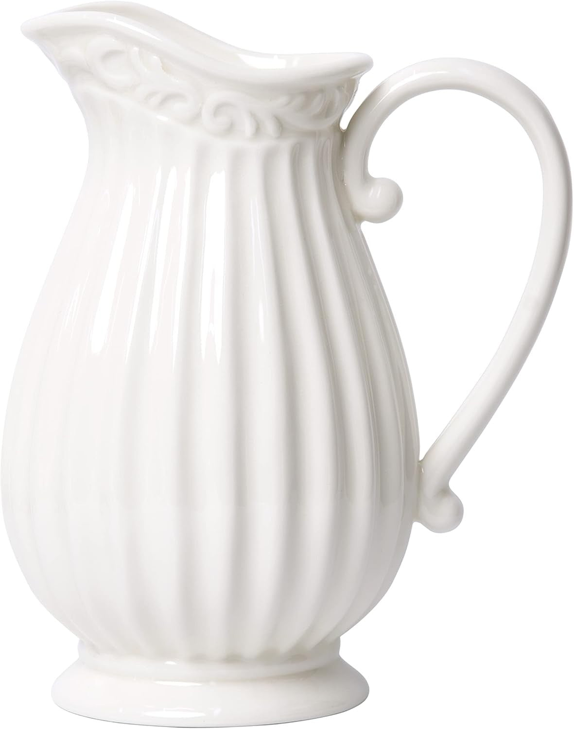 10 Inch White Ceramic Pitcher Vase Farmhouse Jug Fresh Flower Home Decor