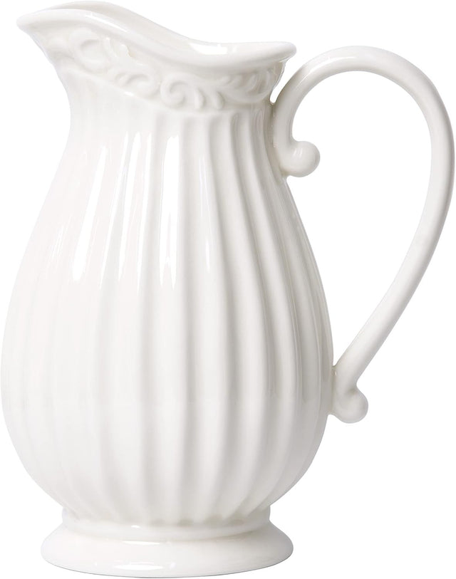 10 Inch White Ceramic Pitcher Vase Farmhouse Jug Fresh Flower Home Decor