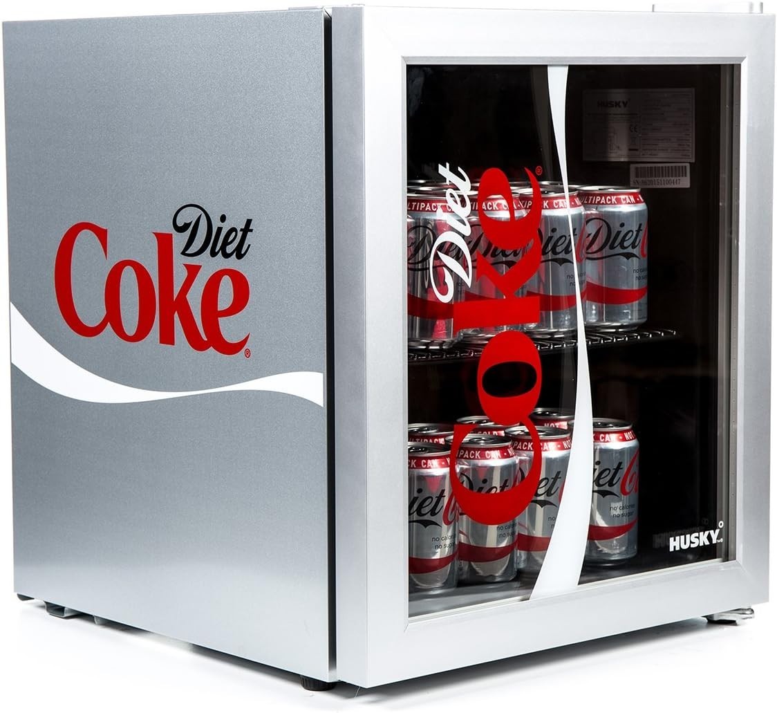 46L Silver Diet Coke Mini Fridge Glass Door Tabletop Cooler Bedroom Office