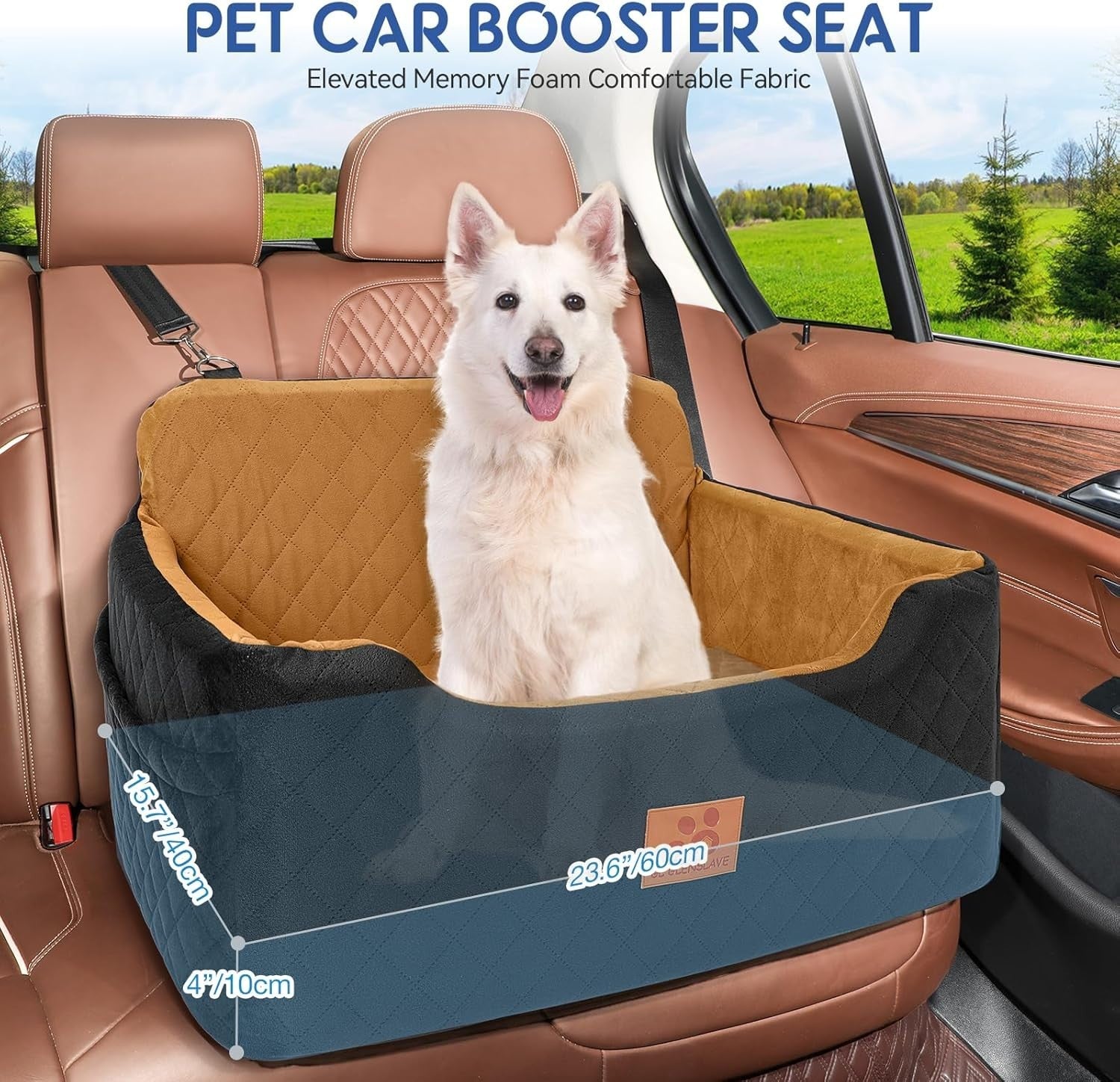 Large Dog Booster Car Seat Memory Foam Travel Bed Washable 50lb