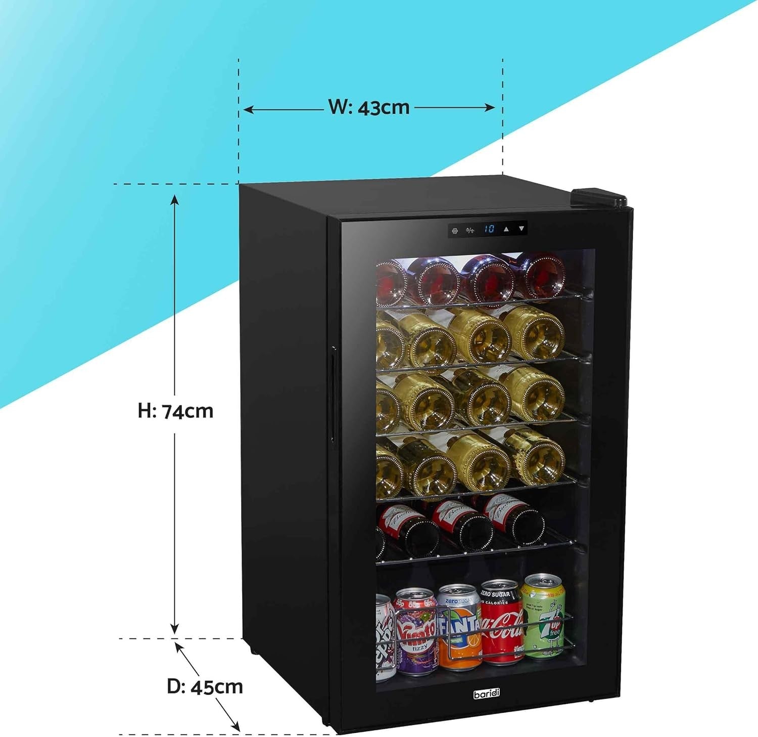 24 Bottle Wine Cooler Fridge Digital Touch Control LED Quiet Freestanding