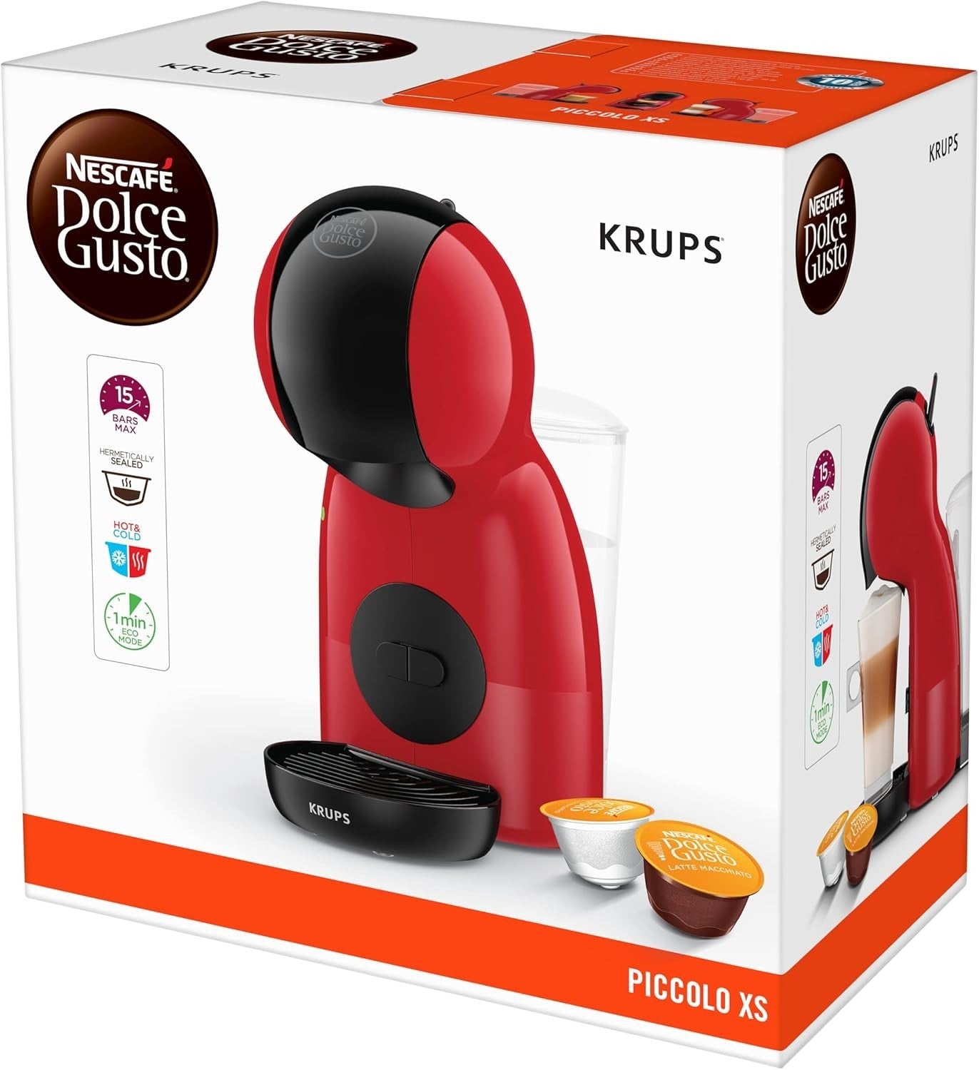 Compact Coffee Pod Machine 15 Bar Pressure | Hot & Cold Drinks Maker | Red Black