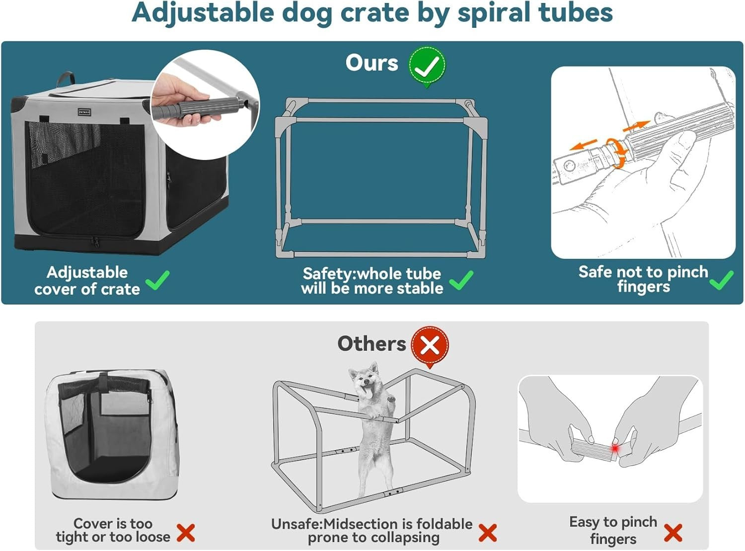 Foldable Large Soft Dog Crate – Portable Travel Kennel for Home & Car (Grey)