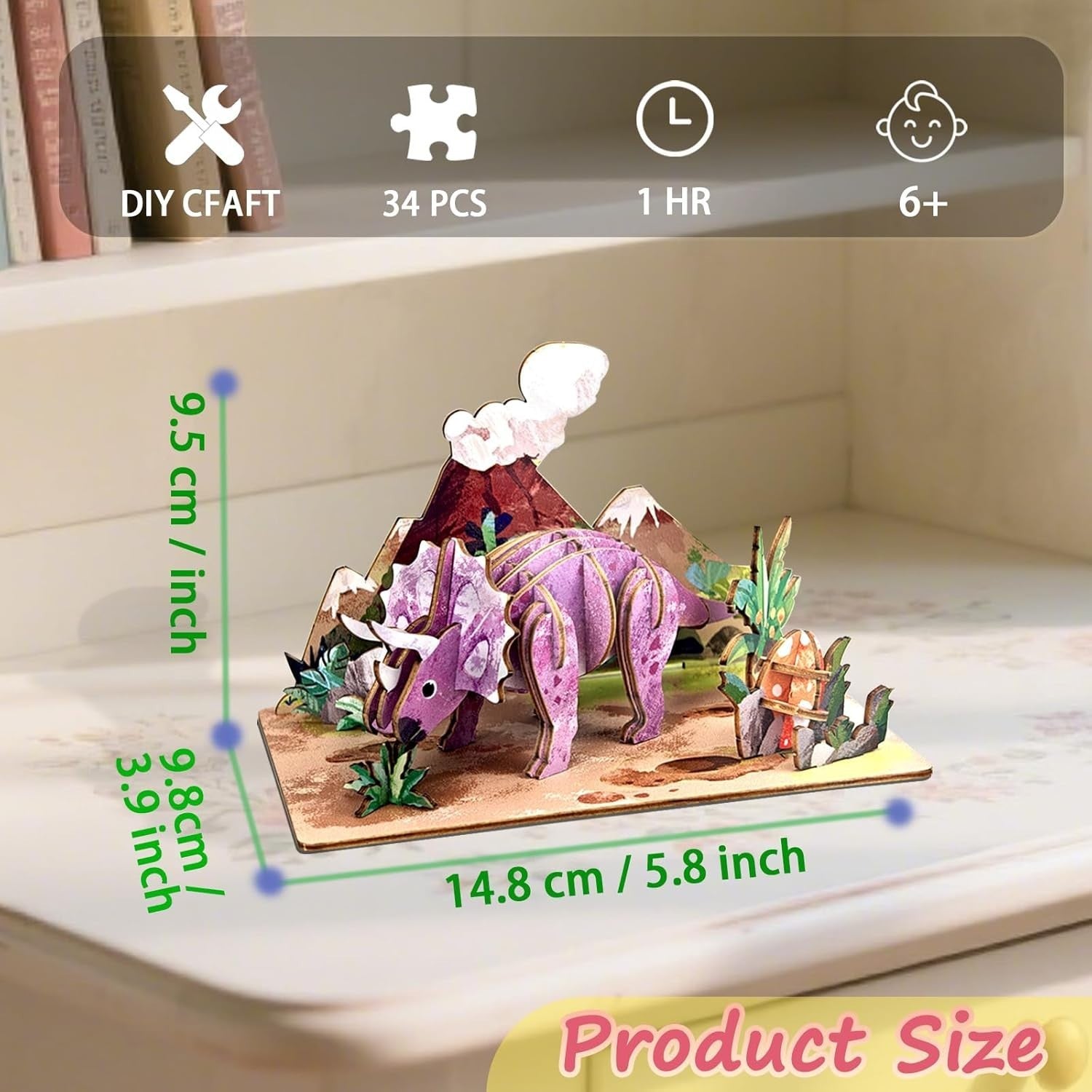 3D Wooden Dinosaur Puzzle Kit for Kids - Educational, Handmade Gift