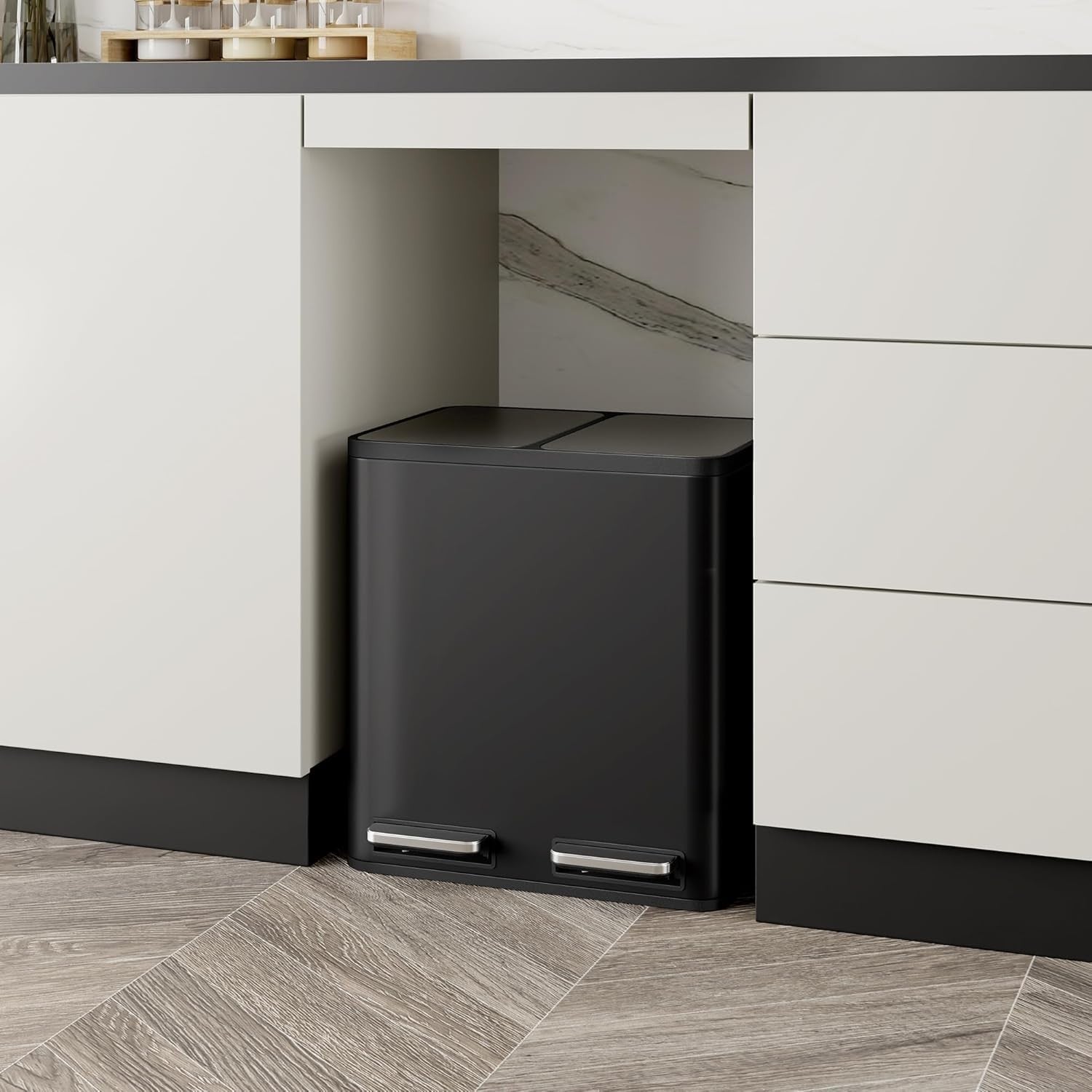 30L Double Recycling Bin Black Stainless Steel 2x15L Pedal