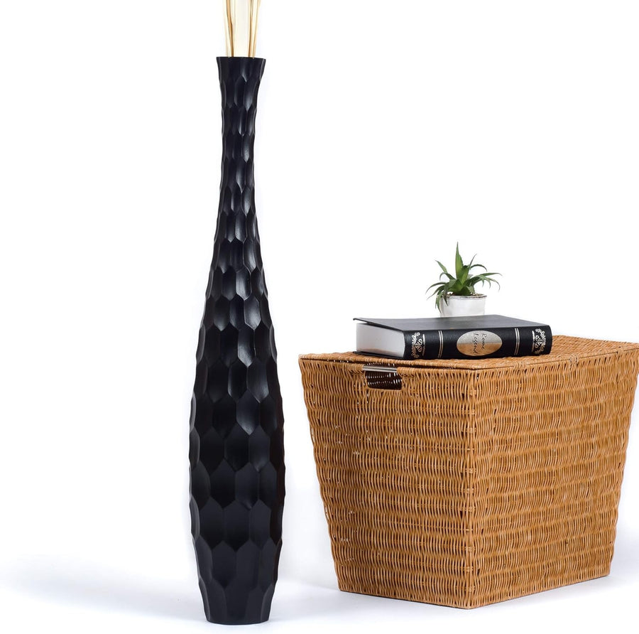 Large Black Floor Vase 85cm Tall Wooden Decor for Pampas Grass