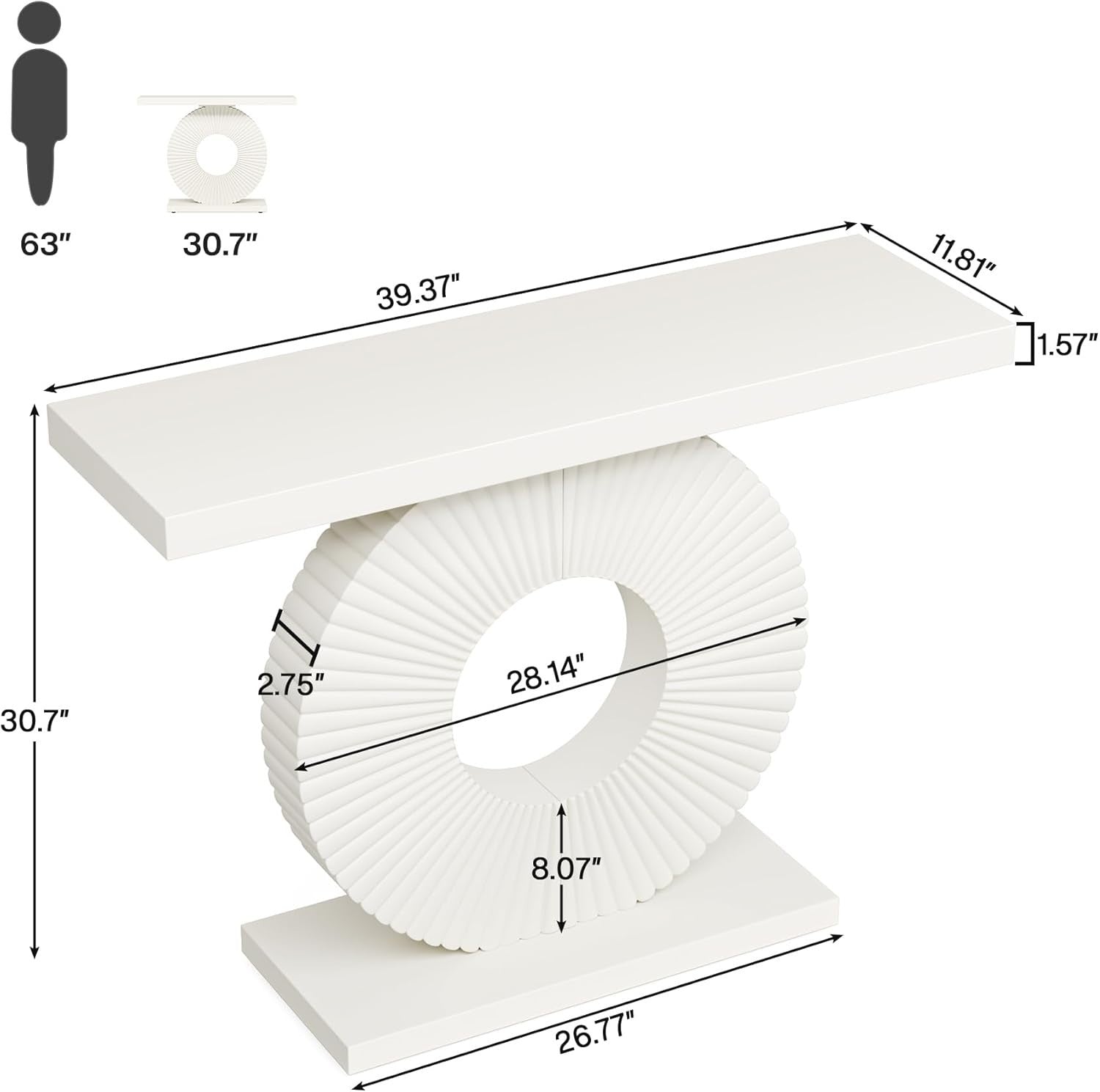 Modern Console Table with Circular Pedestal Base - White, Minimalist Hallway & L