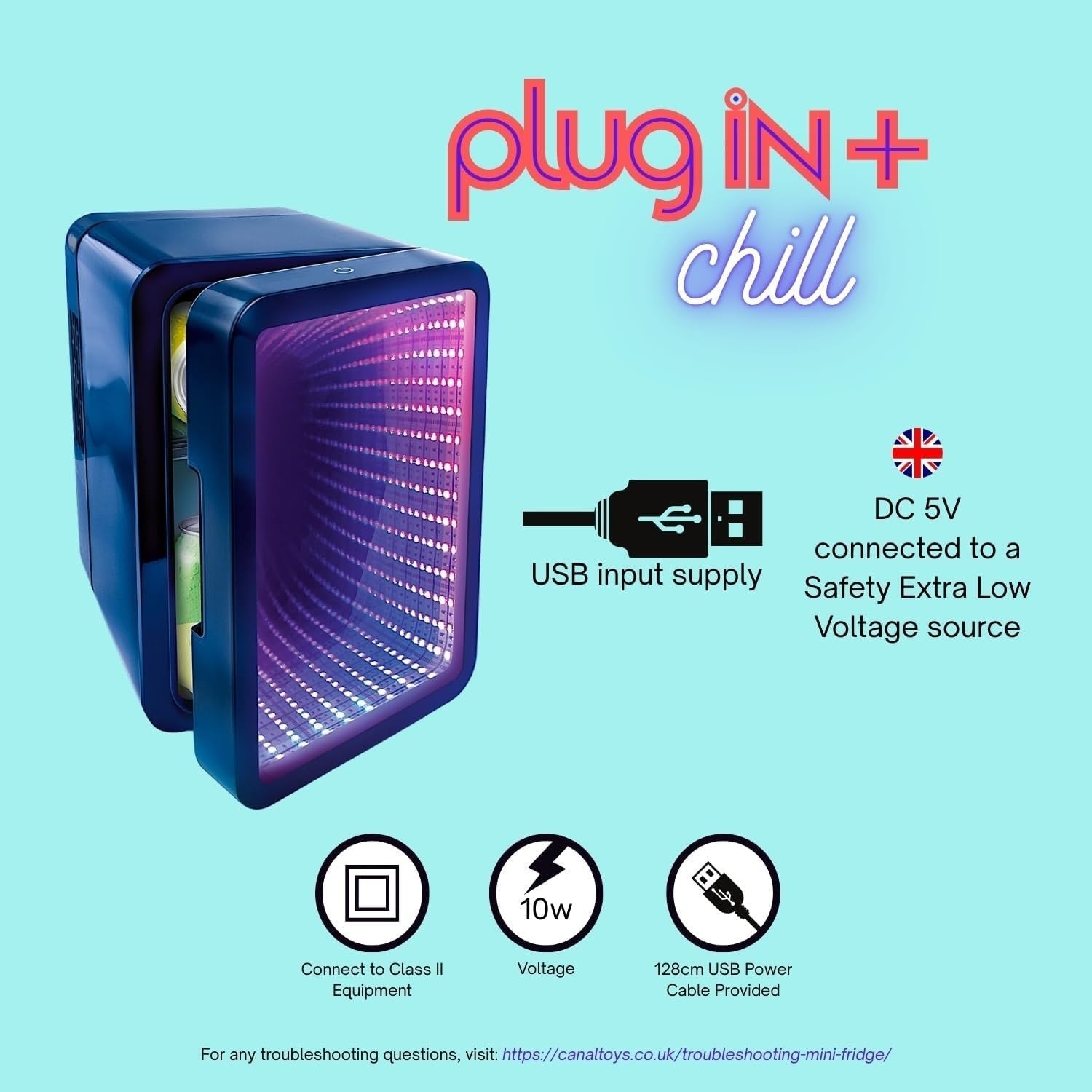 Portable 4L Mini Fridge Cooler Infinity LED Mirror Dark Blue