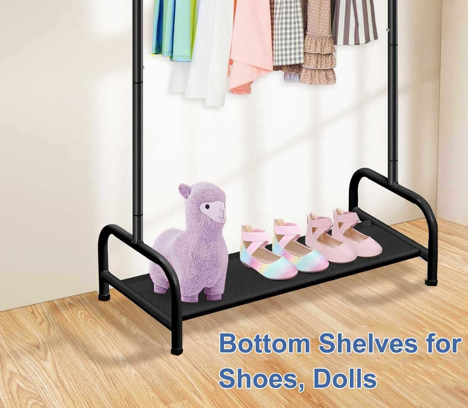 Kids Clothes Rail White Baby Dress Up Rack with Storage Shelf