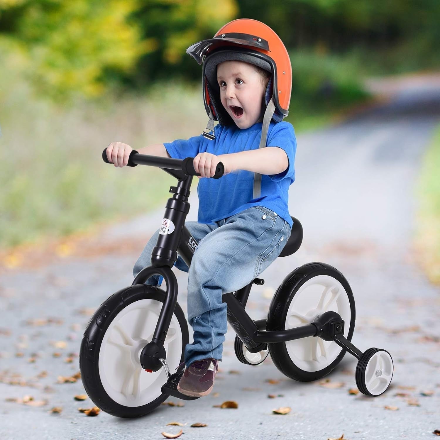 Kids Balance Bike 2 In 1 Training Bicycle Stabilisers Black Age 2-5