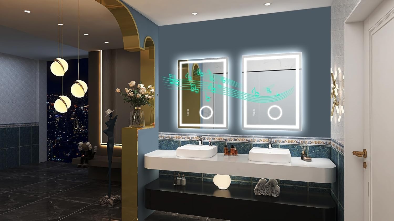 LED Bathroom Mirror 60x80 cm with Bluetooth, 5x Magnifier, Anti-Fog, Dimmable