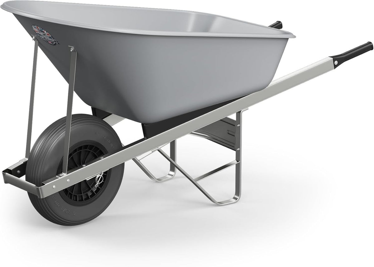 160L 1-Wheel Grey Garden Wheelbarrow – Puncture Proof Slim Tyre w/ Heavy Duty
