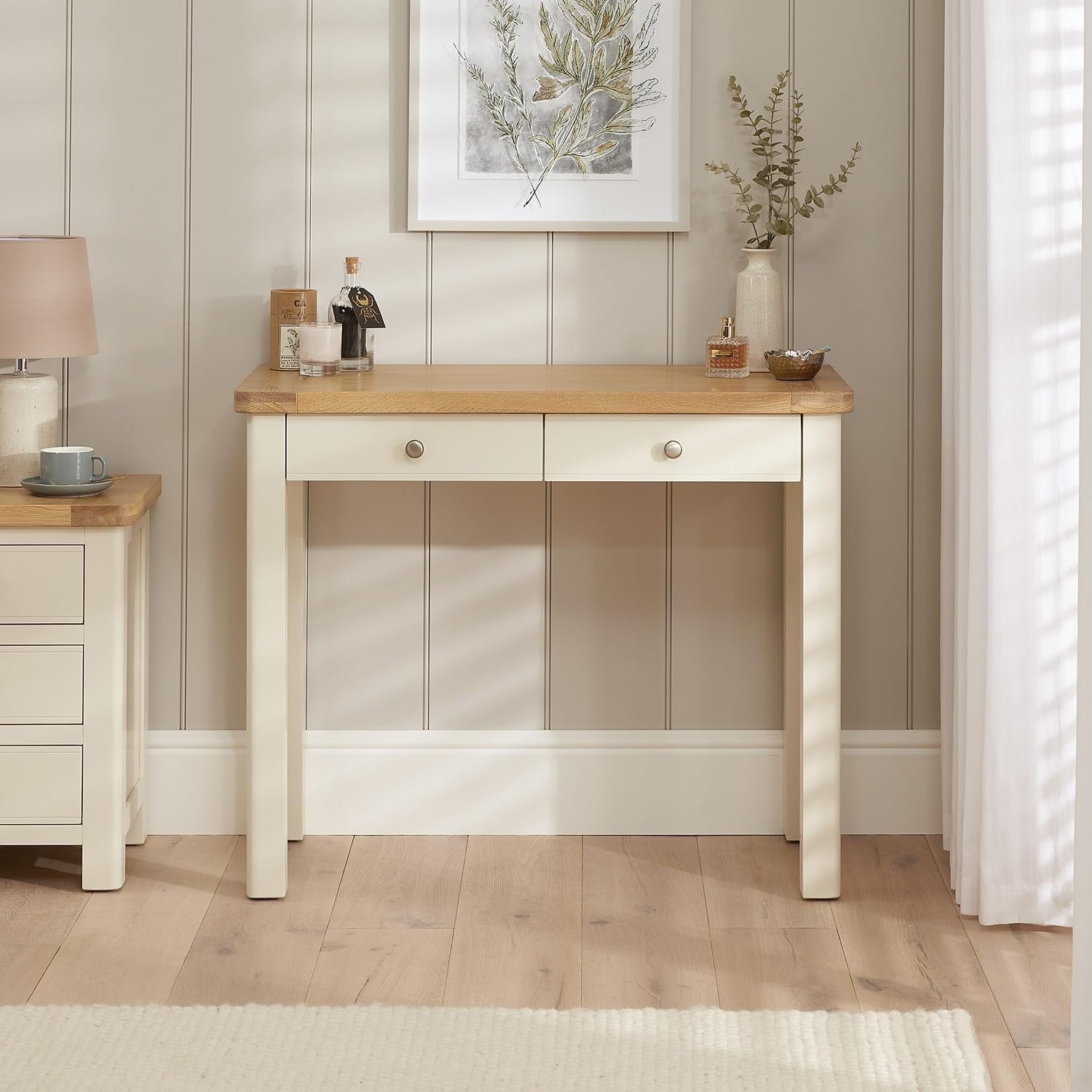 Cream Dressing Table Desk 2 Drawer Wood Storage Home Office Vanity Pedestal
