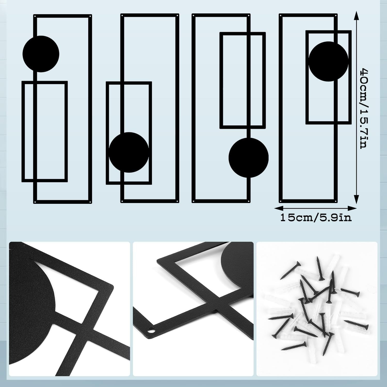 4PC Black Metal Wall Art Modern Geometric Decor Set