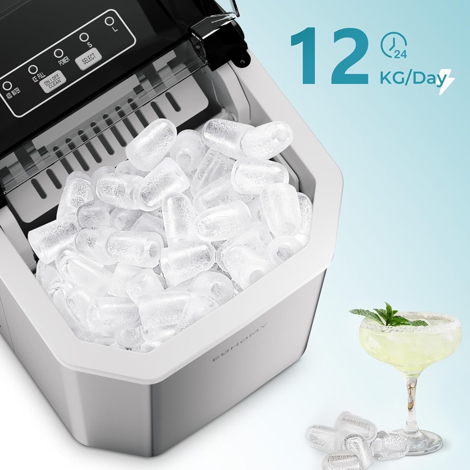 Portable Ice Maker 12kg/Day Countertop 9 Cubes Fast Self-Cleaning Silver