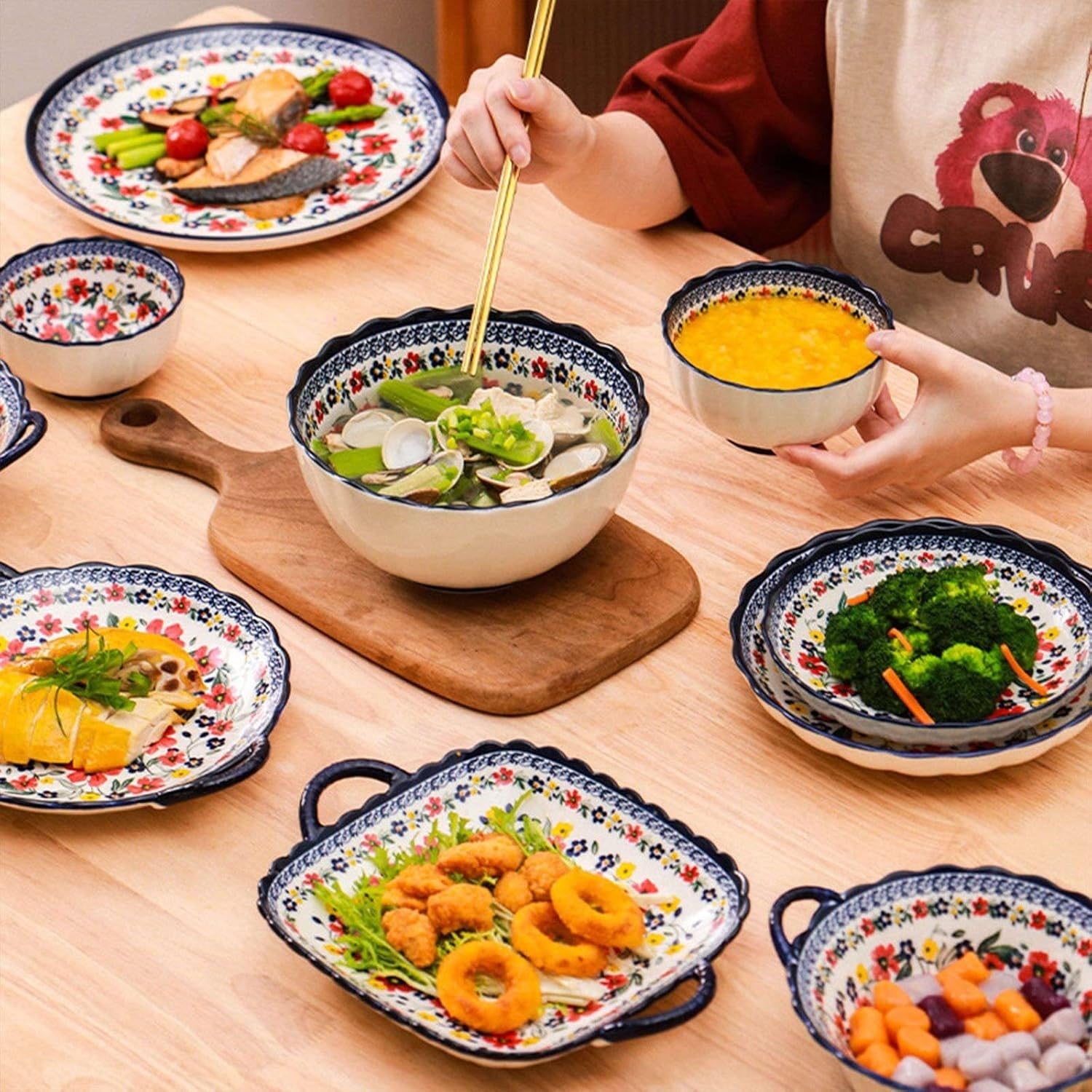 Large Ceramic Soup Bowls With Handles Boho Ramen Curry Set of 2