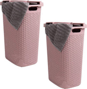 Set of 2 Slim Pink Laundry Hampers 60L with Lid Ventilated & Handles
