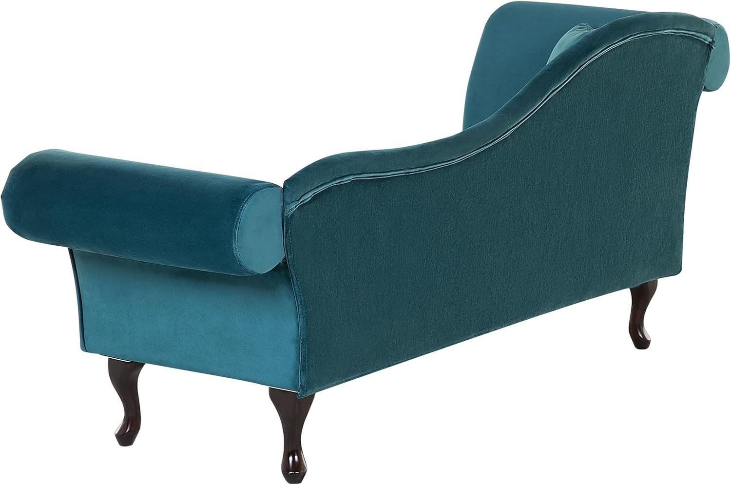 Vintage Teal Velvet Left Hand Chaise Lounge Button Tufted Wood Legs