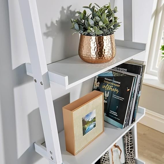 White 5 Tier Ladder Shelf Bookcase Modern Display Unit Storage Rack Home Décor