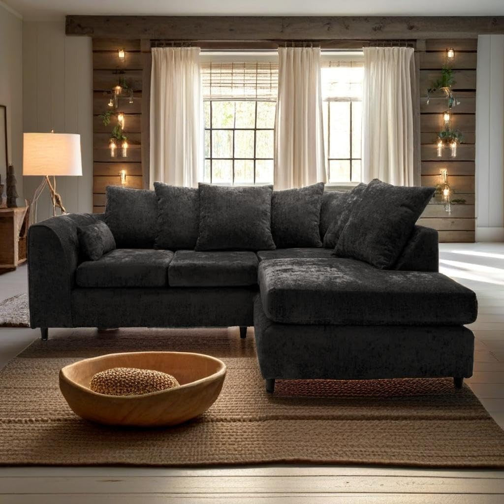 L Shaped Corner Sofa 4 Seater Right Hand Couch Scatter Back Modern Fabric