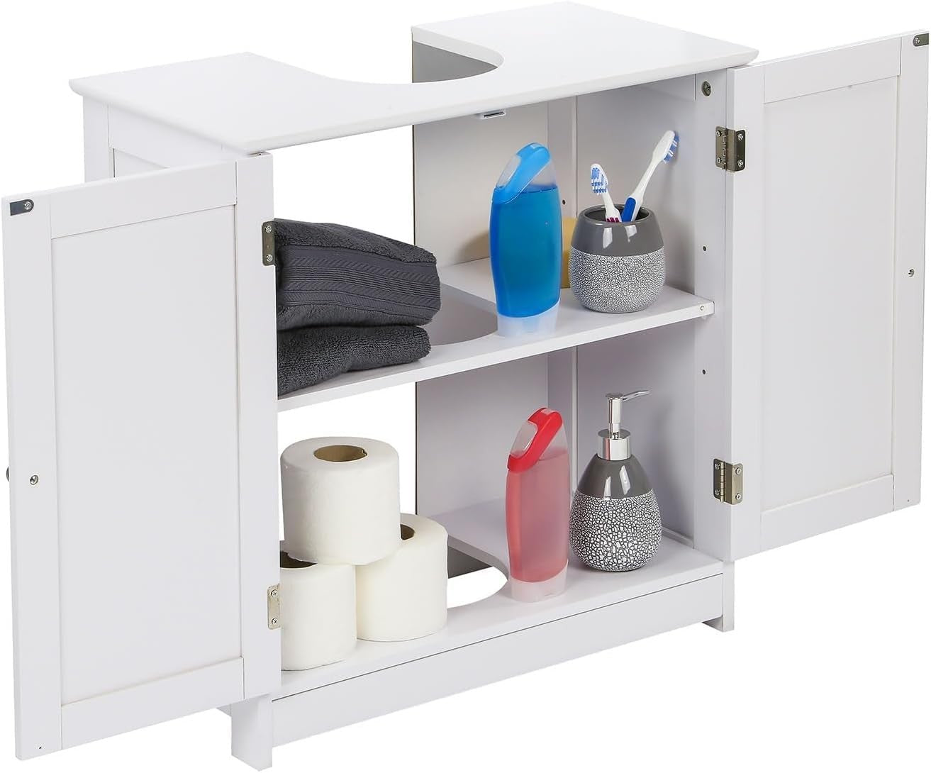 White Under Sink Bathroom Cabinet 60x30x60cm – 2 Door Storage Unit with Shelf