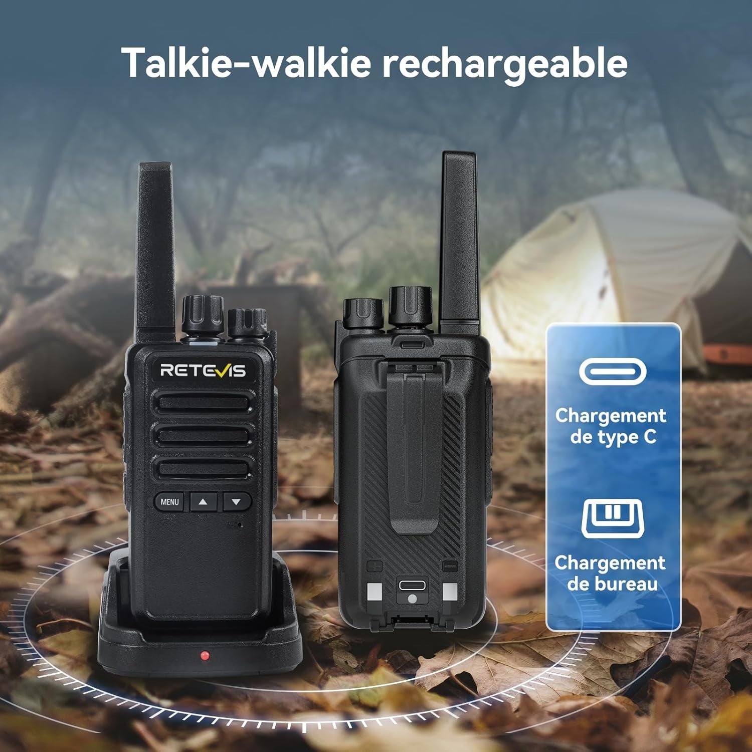 Walkie Talkies w Earpiece PMR446 VOX 16 Channel Type C Radio 2 Pack