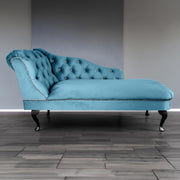 Sky Blue Velvet Tufted Chaise Lounge Left Hand | Handmade, Durable Comfort