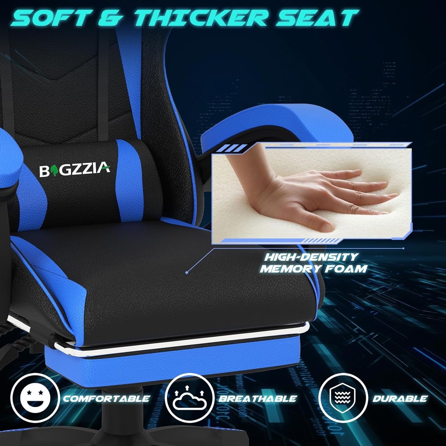 Blue LED Gaming Chair Recliner High Back Faux Leather PC Office Computer Seat