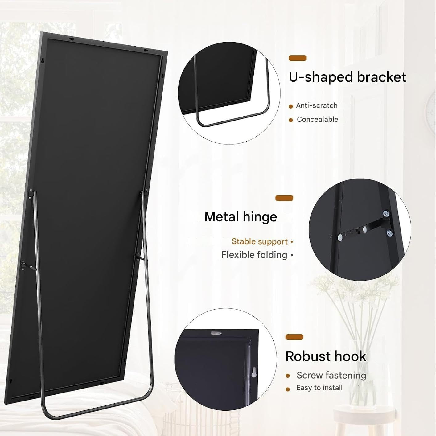 Full Length Floor Mirror 76x171cm Standing Hanging Leaning Modern Black