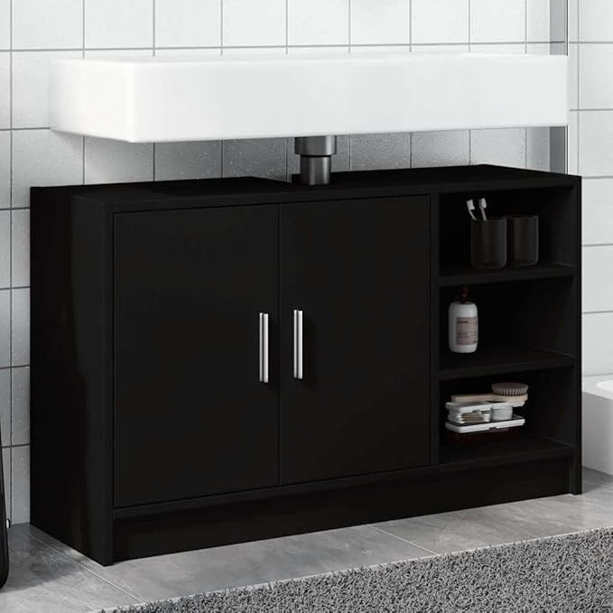 Modern Black Bathroom Sink Cabinet 90x29x55cm