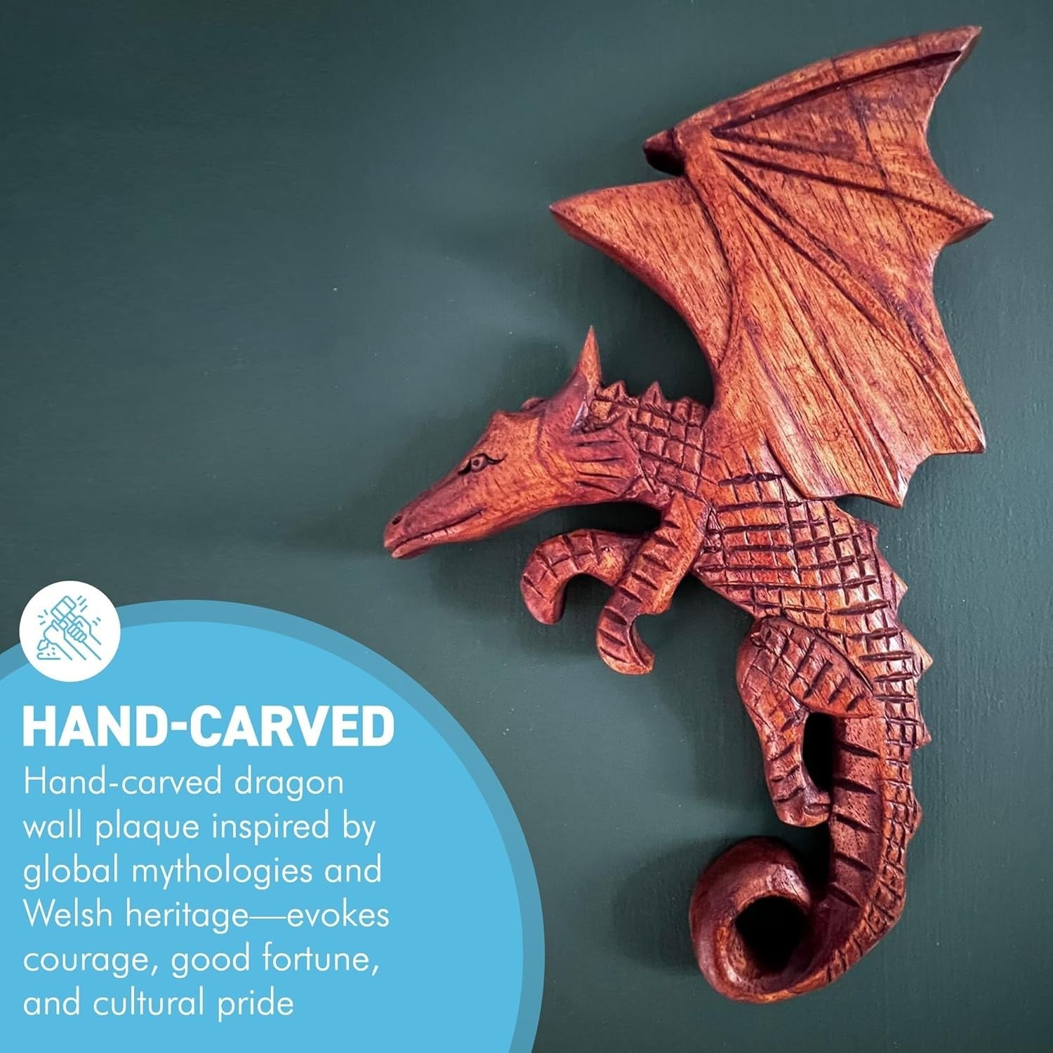 Hand-Carved Wooden Flying Dragon Wall Plaque | 23cm Ornamental Mythical