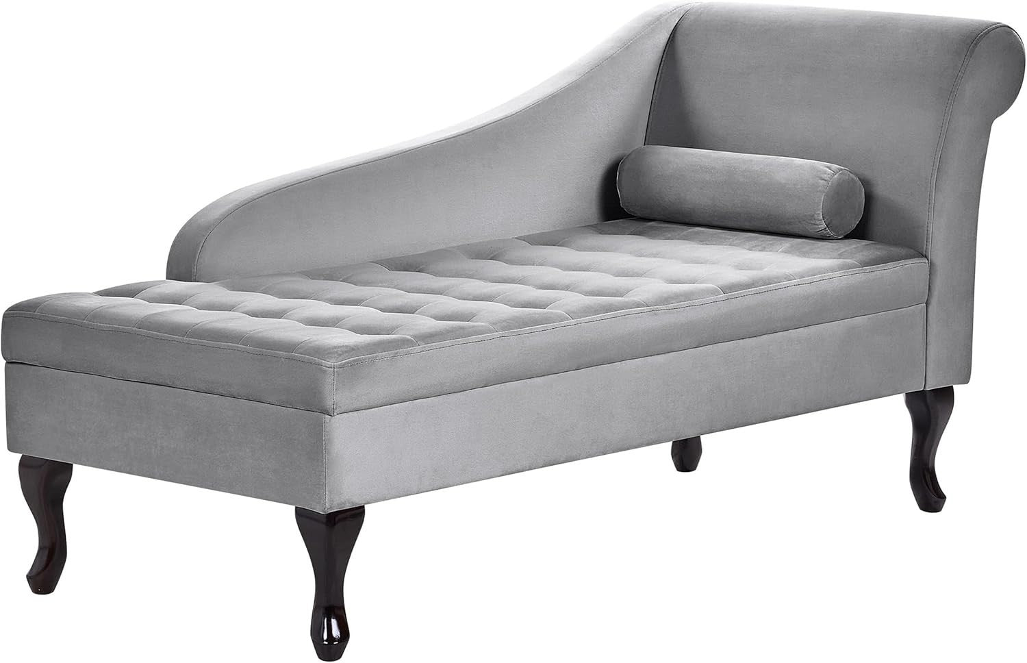 Grey Velvet Storage Chaise Lounge Right-Hand Sofa Seat 133cm Retro Style