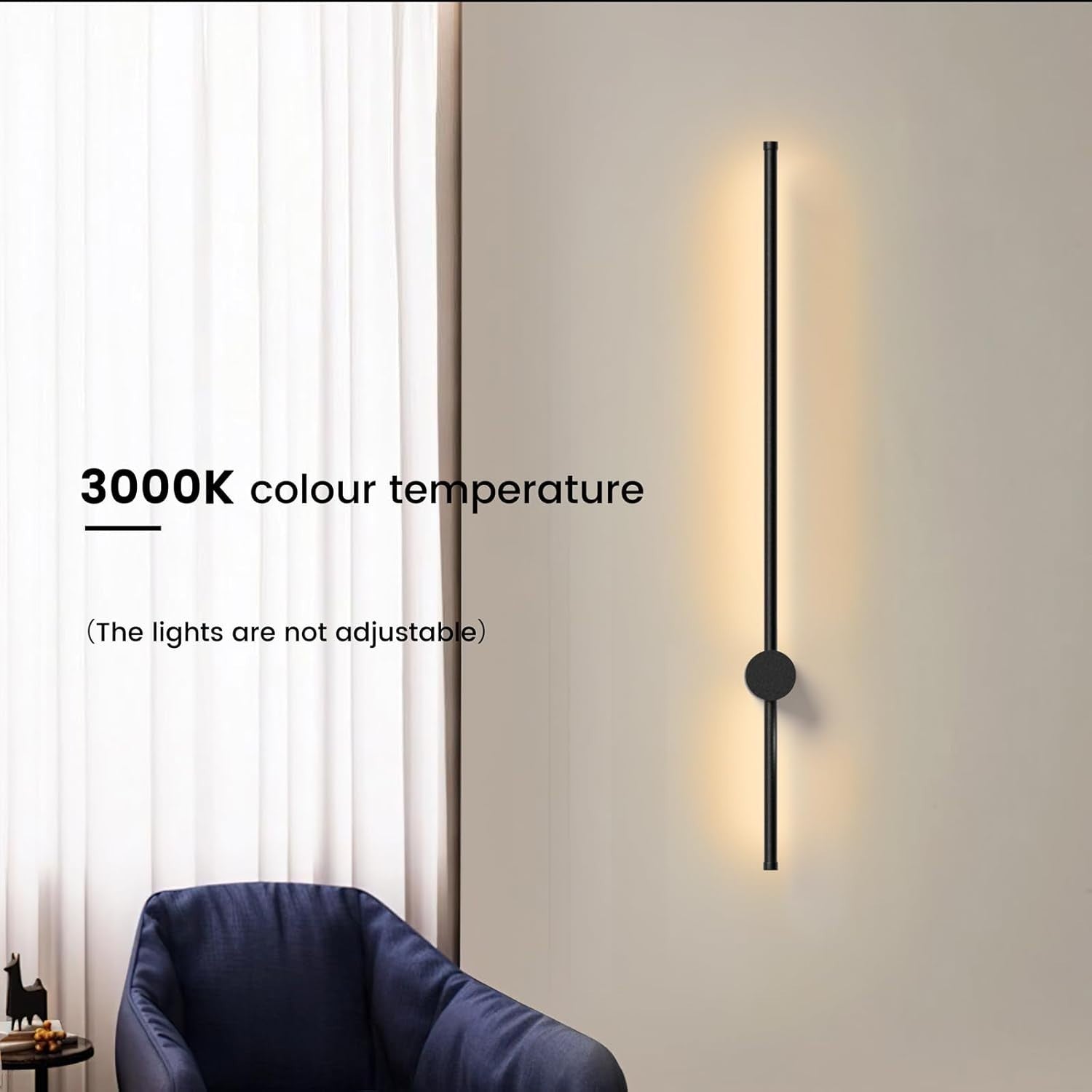 Modern LED Indoor Wall Light 120cm Warm Light Black Aluminum