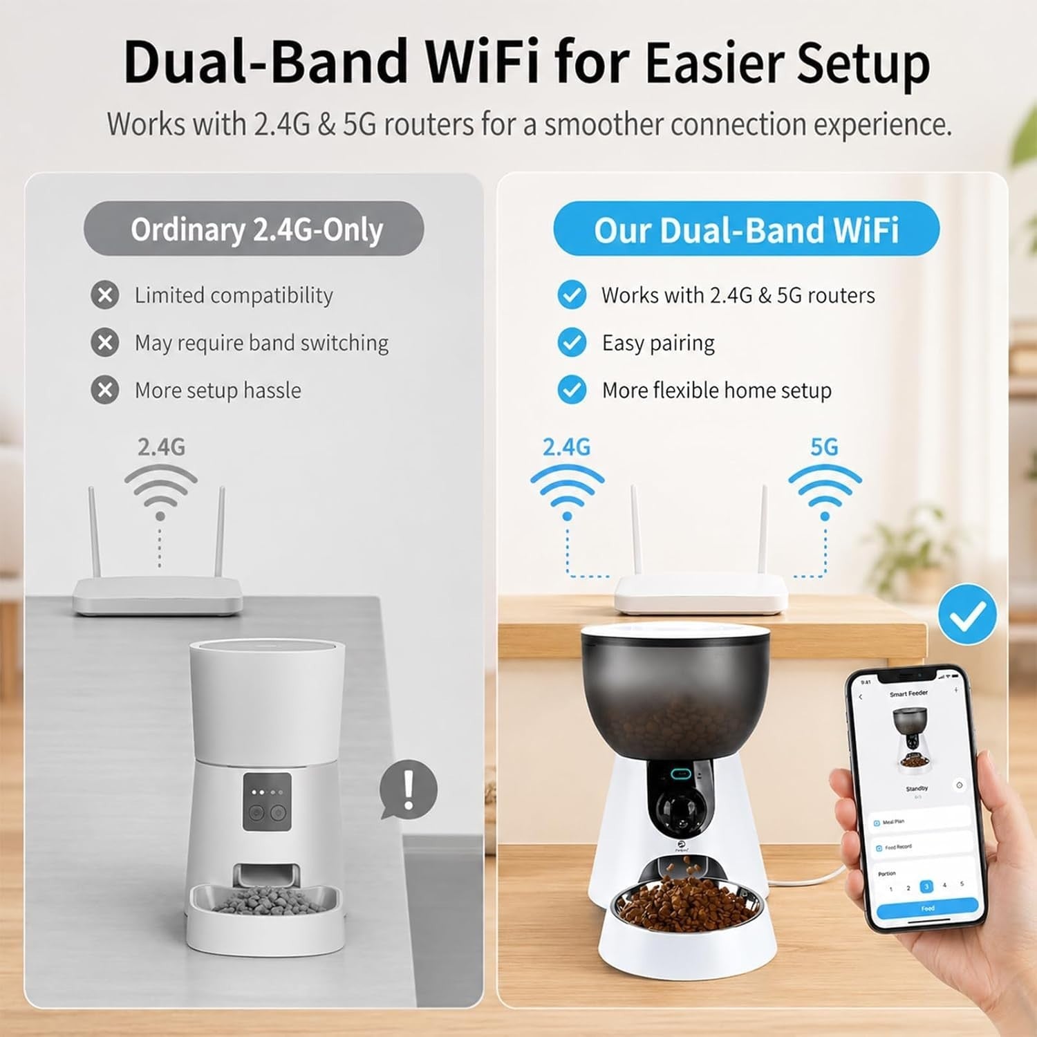 Smart Pet Feeder Camera WiFi App Control 1080P HD 4L Auto Feeder