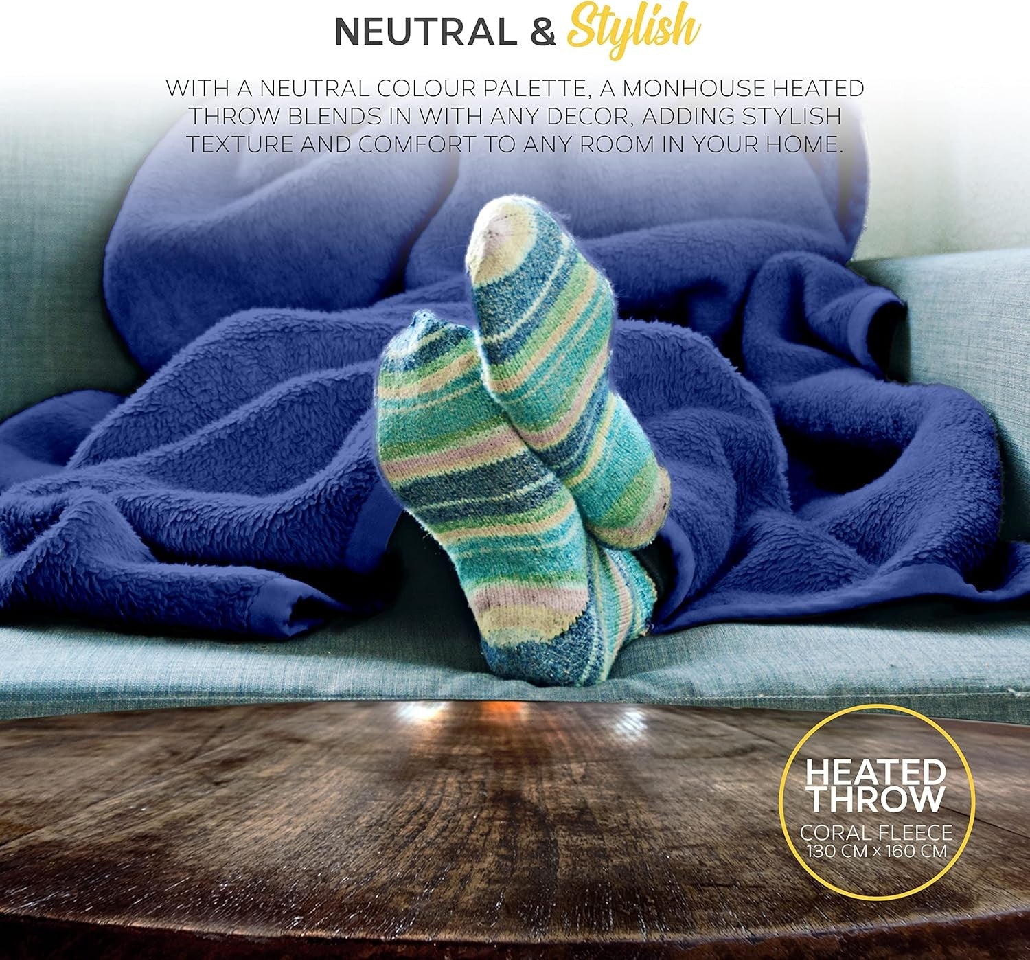 Electric Heated Throw Blanket 130x160cm 9 Heat Levels Timer Washable Navy