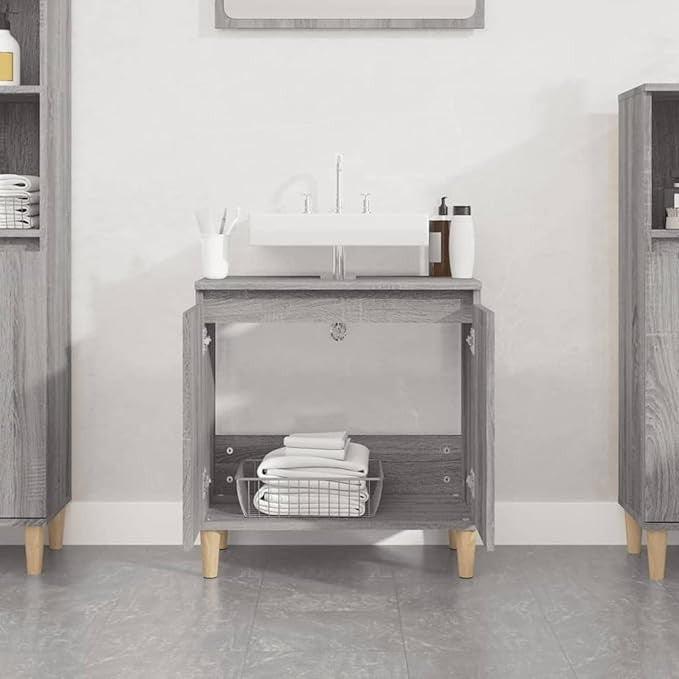Modern Grey Bathroom Sink Cabinet Cupboard Storage Unit 58x33x60cm Compact