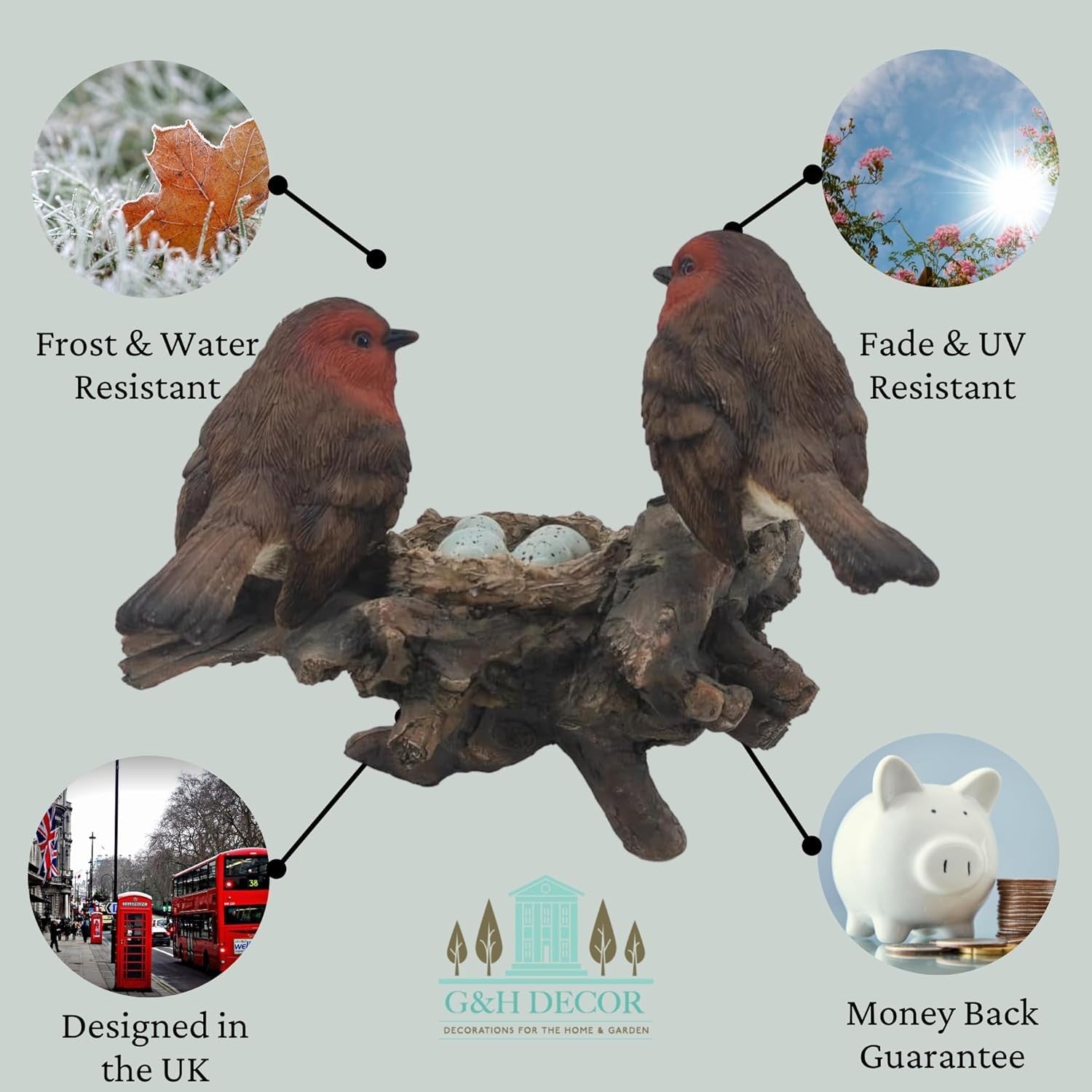 19cm Robin Bird Ornament – Hand-Painted Resin Garden Statue, Frost-Resistant