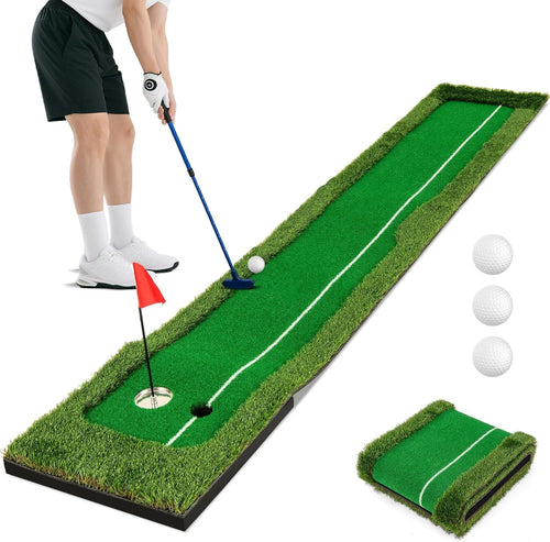 10FT Golf Putting Green Mat Indoor Outdoor Practice Trainer w/ Balls